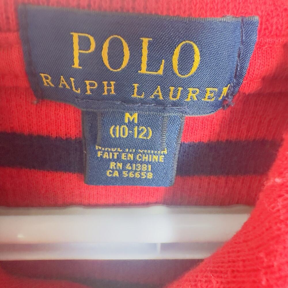 Polo Ralph Lauren Red Navy Stripe Shawl Collar Sweater Boys M 10-12 100% Cotton - Picture 2 of 11